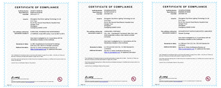 Sunwin Lighting Certificates