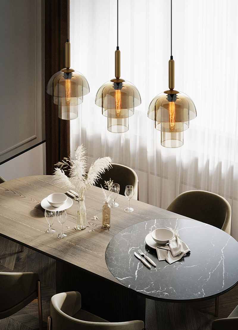 Современные стеклянные подвесные светильники для столовой
